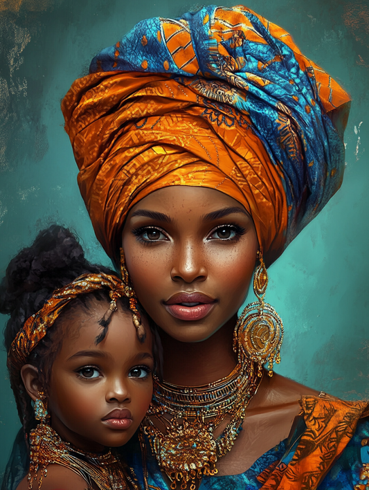 Orange Blue He Adress Woman And Daughter Diamond Art Kit