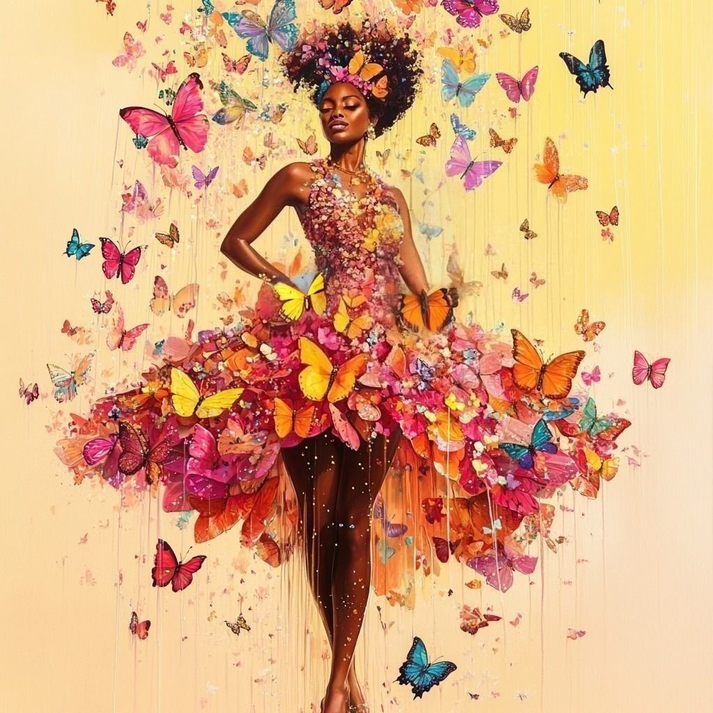 Yellow Butterfly Dress Girl Diamond Art Kit