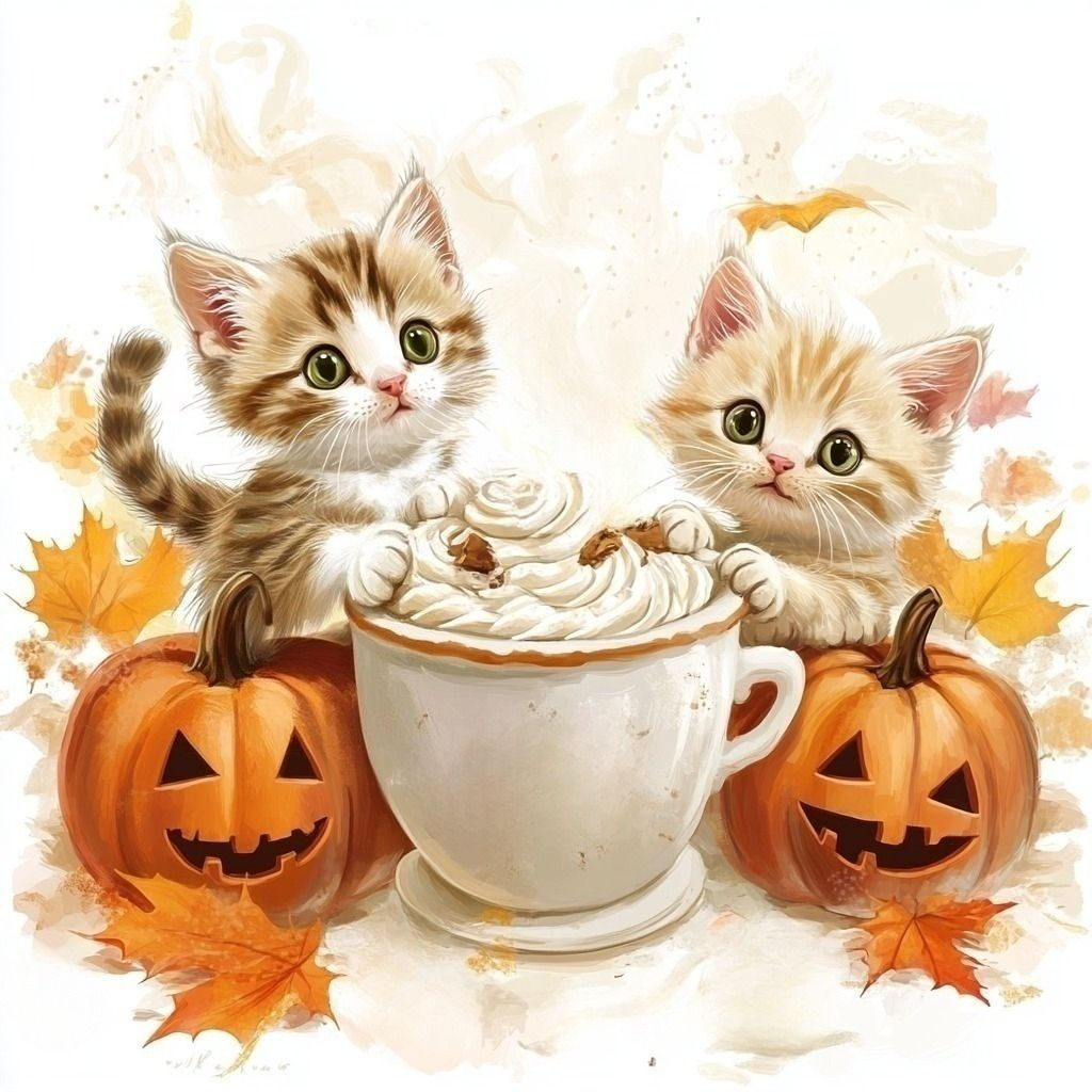 Two Kittens Pumpkin Cream Diamond Art Kit
