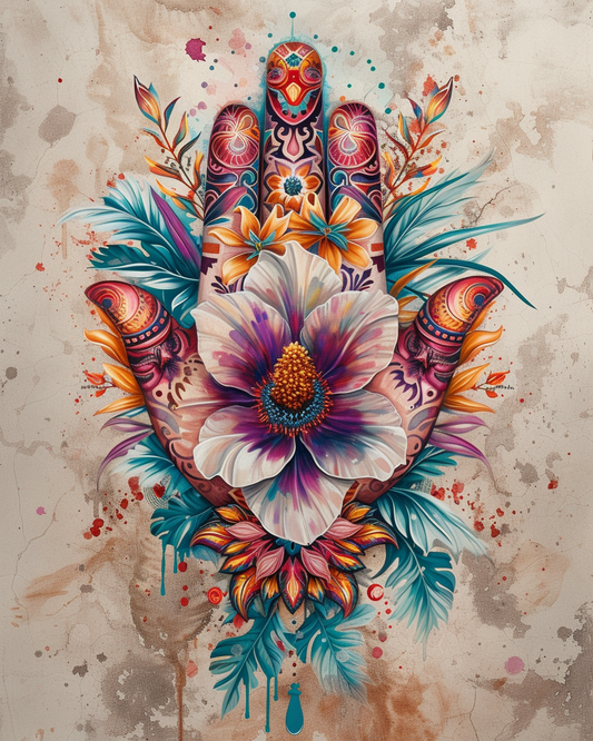 Pink Flower Hamsa Diamond Art Kit