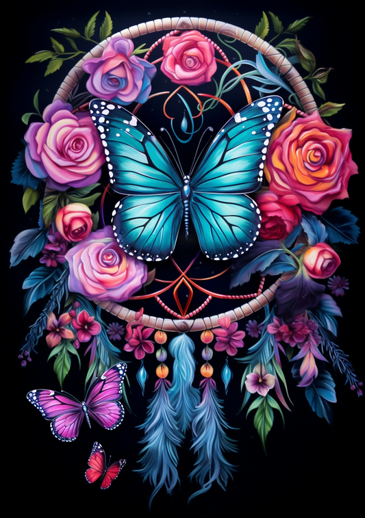 Blue Butterfly Rose Dreamcatcher Diamond Art Kit