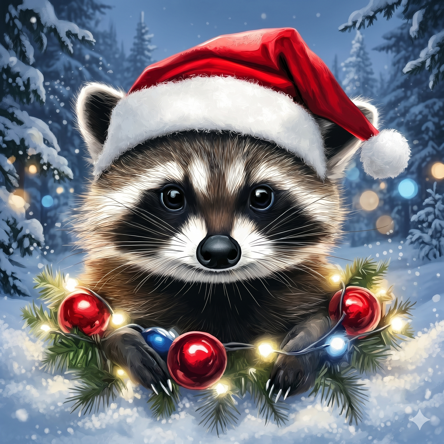 Christmas Lights Raccoon Diamond Art Kit