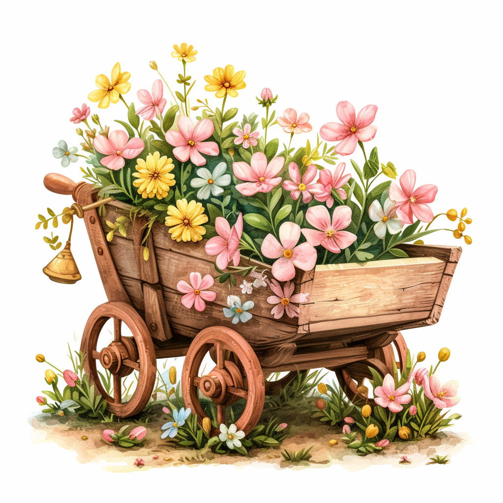 Wood Wagon Of Flowers Diamond Art Kit