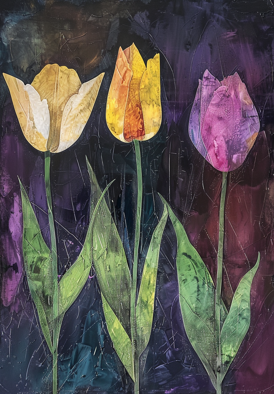Three Abstract Tall Tulips Diamond Art Kit