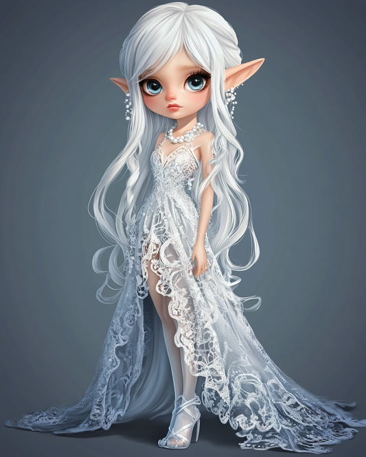 White Hair Elf Girl Diamond Art Kit