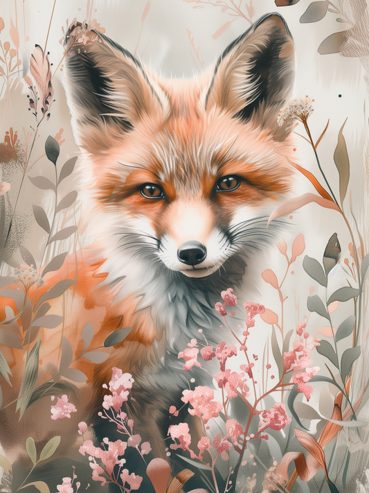 Pink Flower Fox Diamond Art Kit