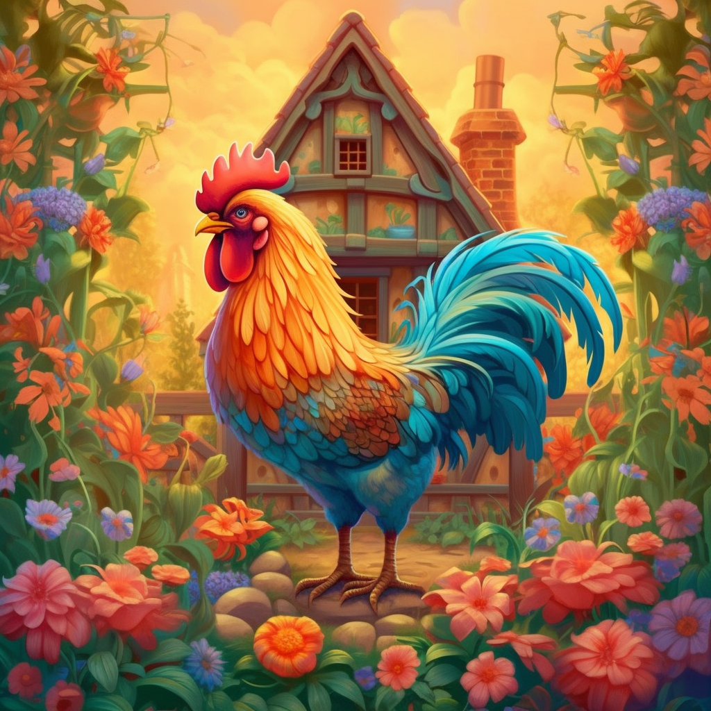 Flower Garden Rooster Diamond Art Kit