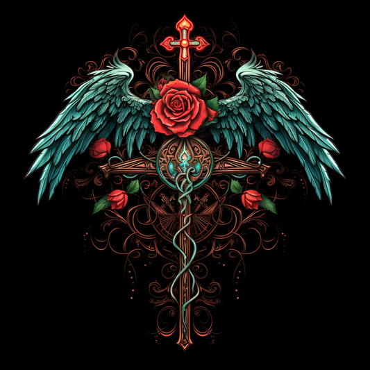 Teal Green Wings Rose Cross Diamond Art Kit