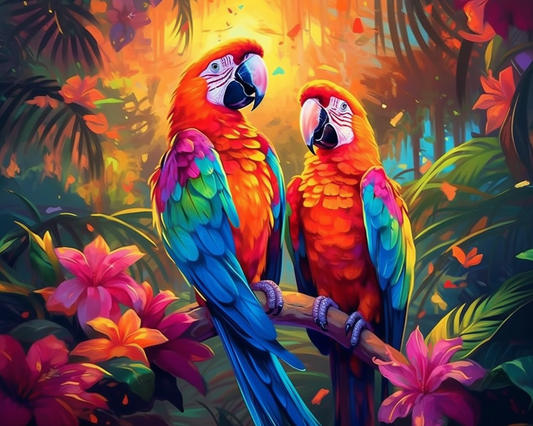 Two Rainbow Colored Macaws Diamond Art Kit