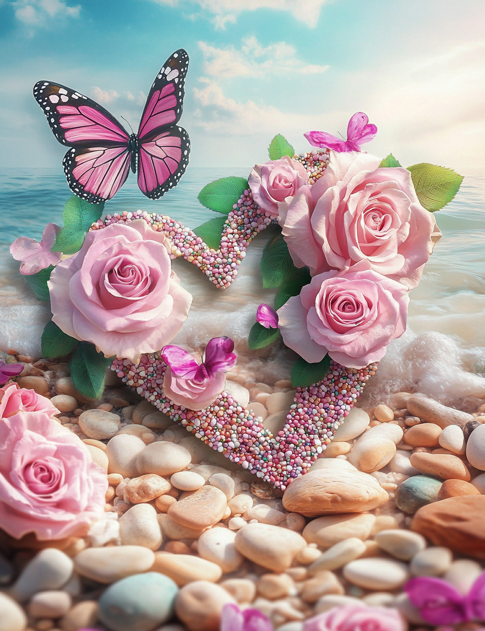 Pebble Heart And Roses Diamond Art Kit