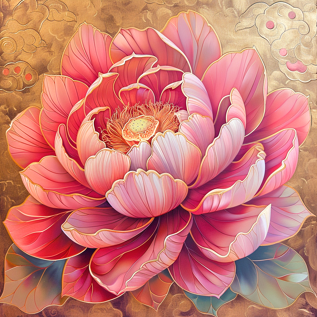 Pink Golden Rim Petal Flower Diamond Art Kit