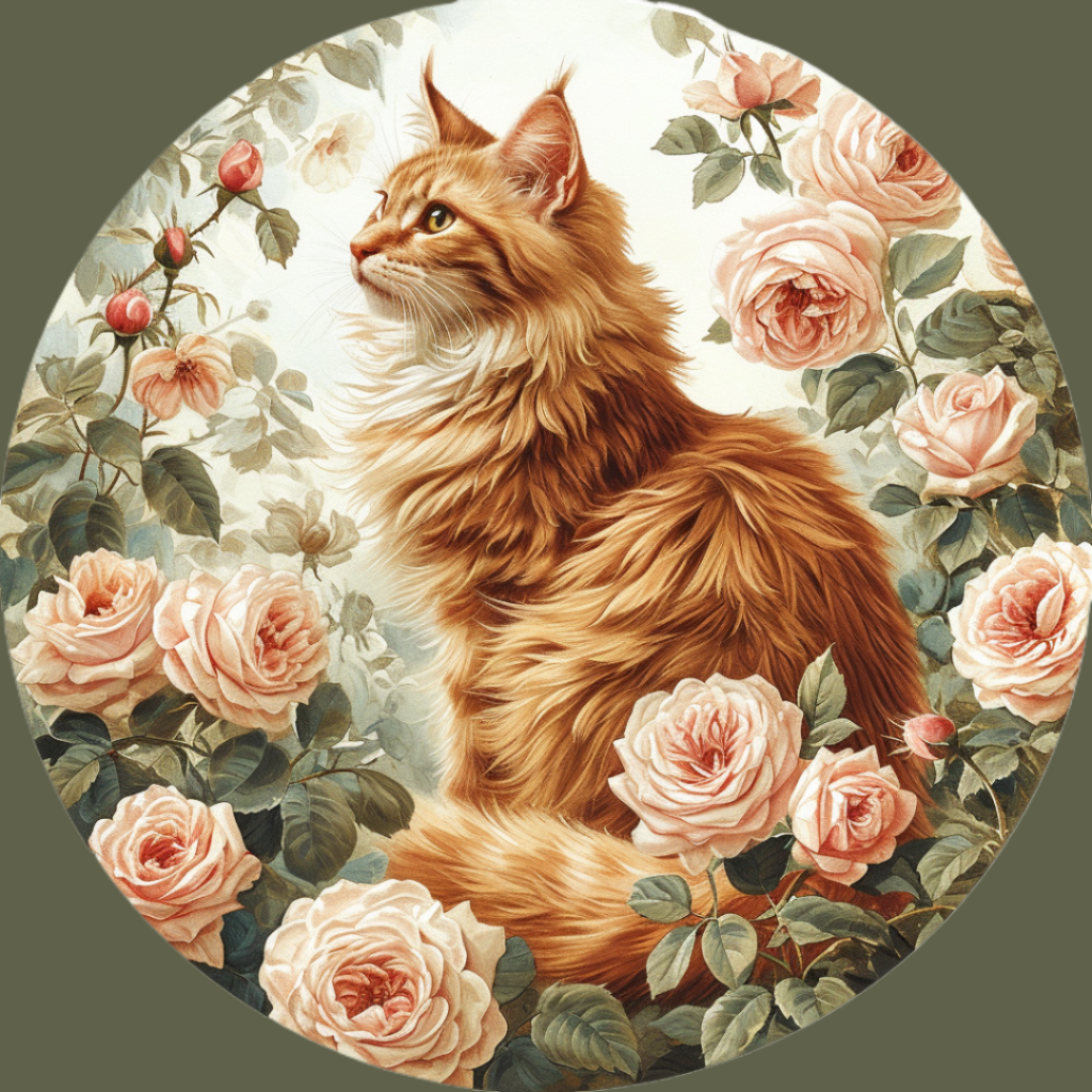 Cat And Roses Circle Diamond Art Kit