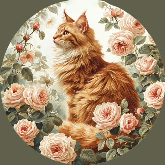 Cat And Roses Circle Diamond Art Kit