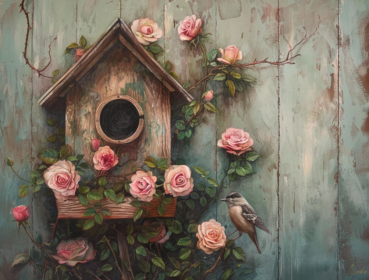 Pink Rose Birdhouse Diamond Art Kit