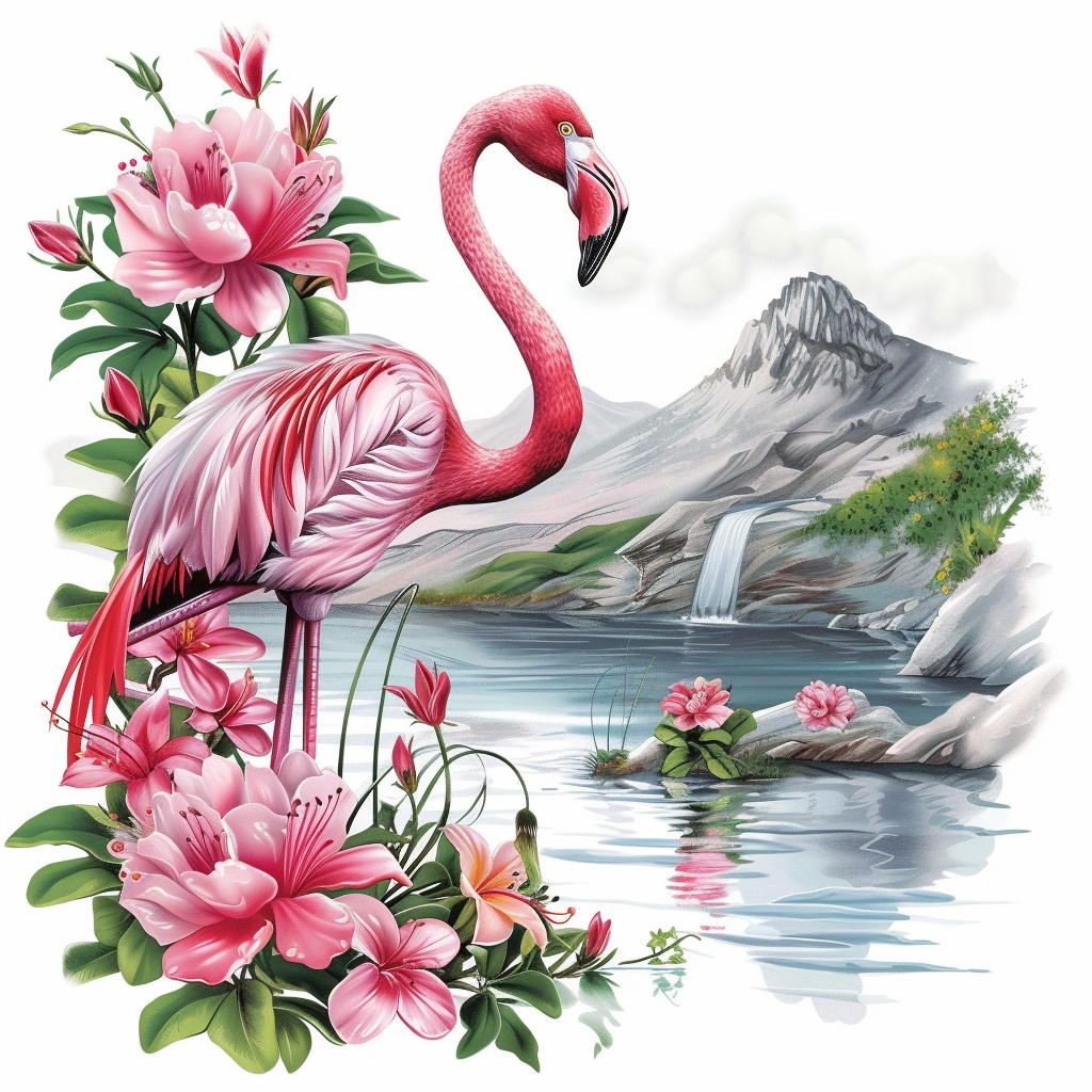 Flamingo Flowers And Mountain Diamond Art Kit