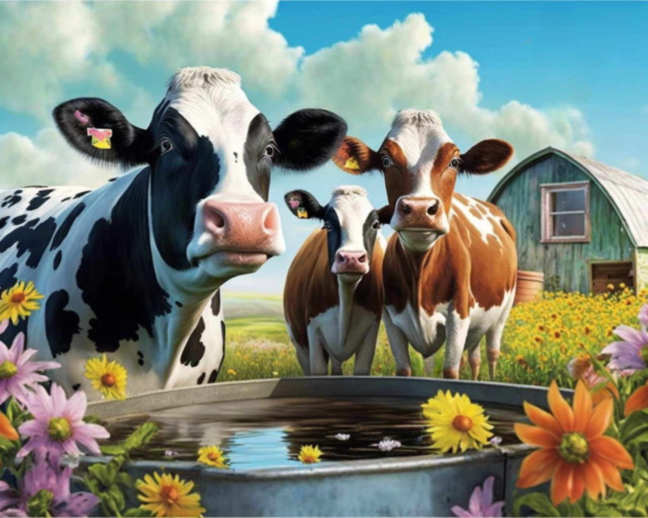 Sunflower Trough Cows Diamond Art Kit