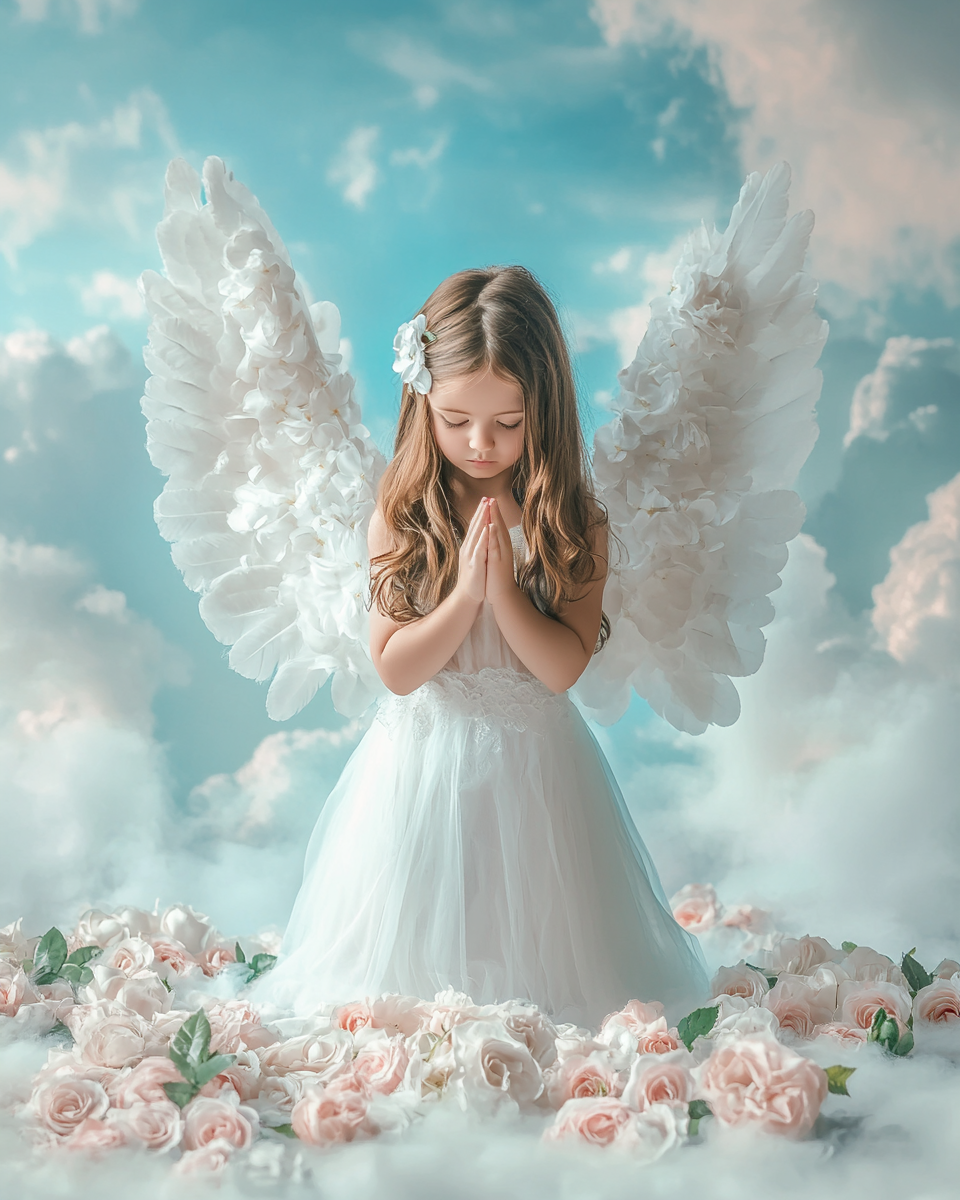 Pink Roses Praying Little Angel Diamond Art Kit