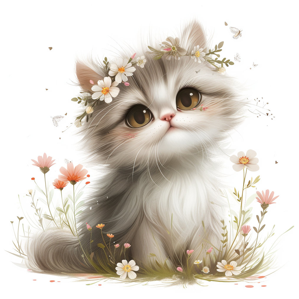 Fluffy Kitten And Flowers Diamond Art Kit