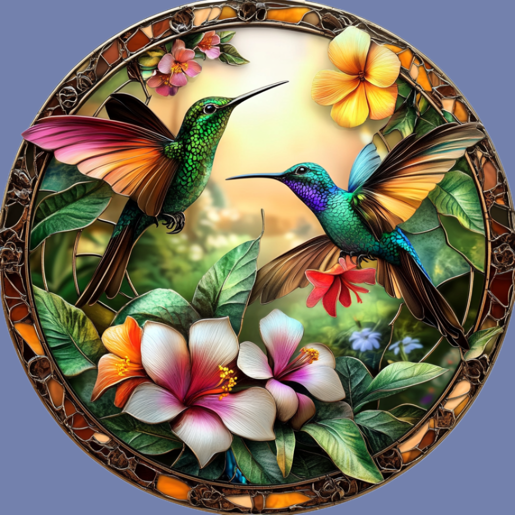 Circle Of Hummingbirds And Flowers Diamond Art Kit
