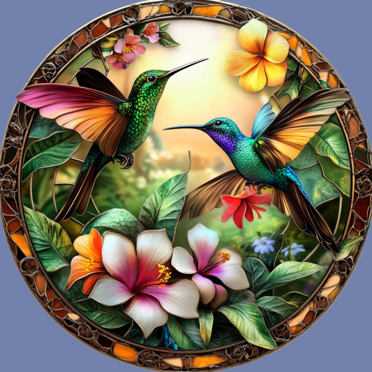 Circle Of Hummingbirds And Flowers Diamond Art Kit