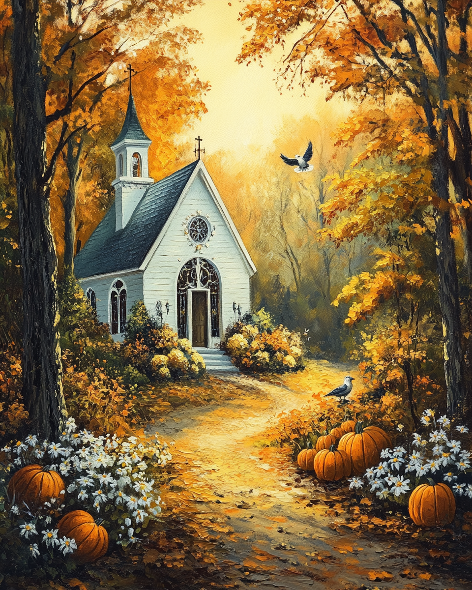 White Church In Fall Diamond Art Kit