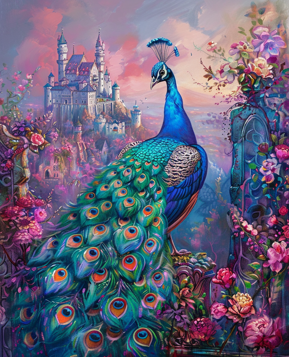 Beautiful Castle Peacock Diamond Art Kit