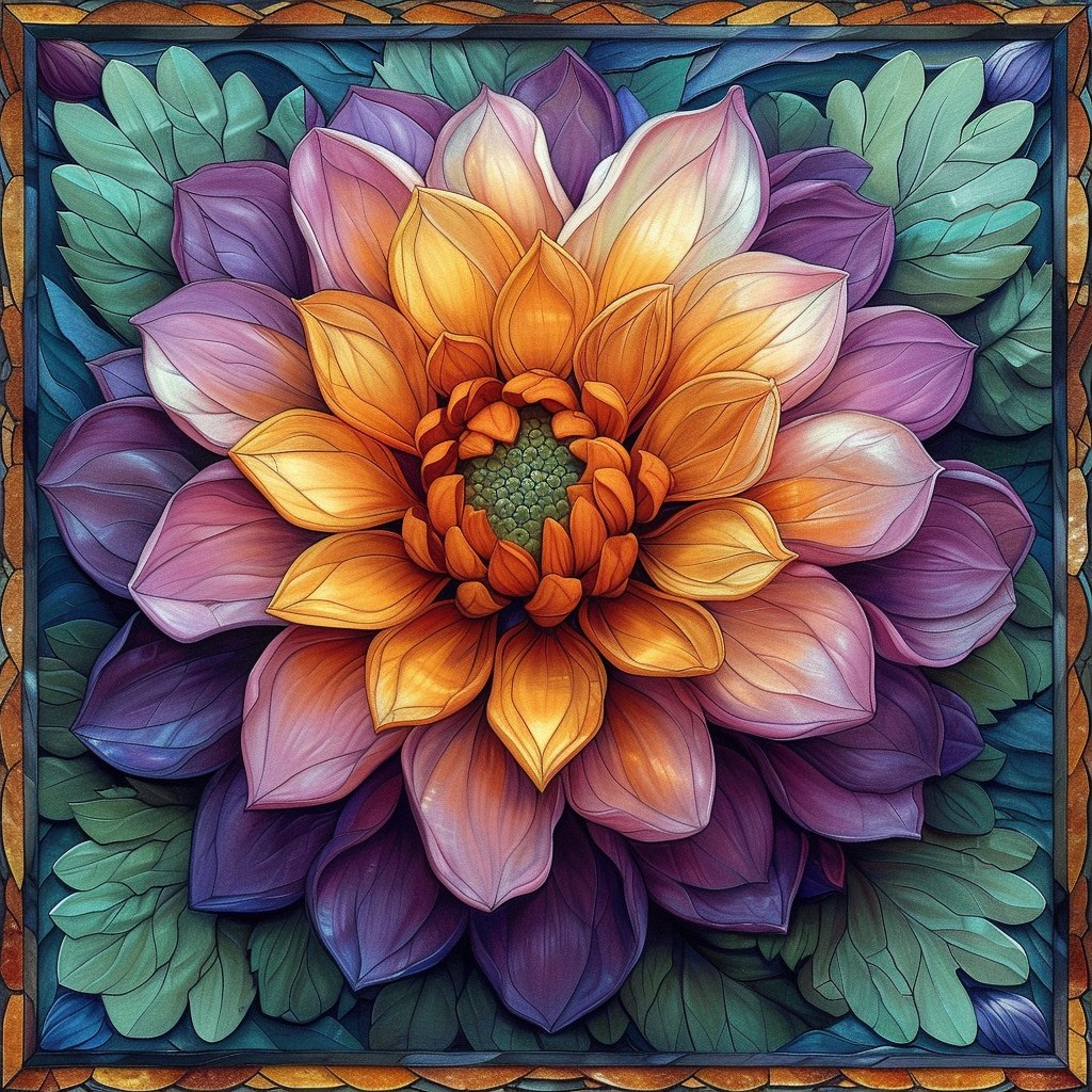 Orange Purple Flower Diamond Art Kit