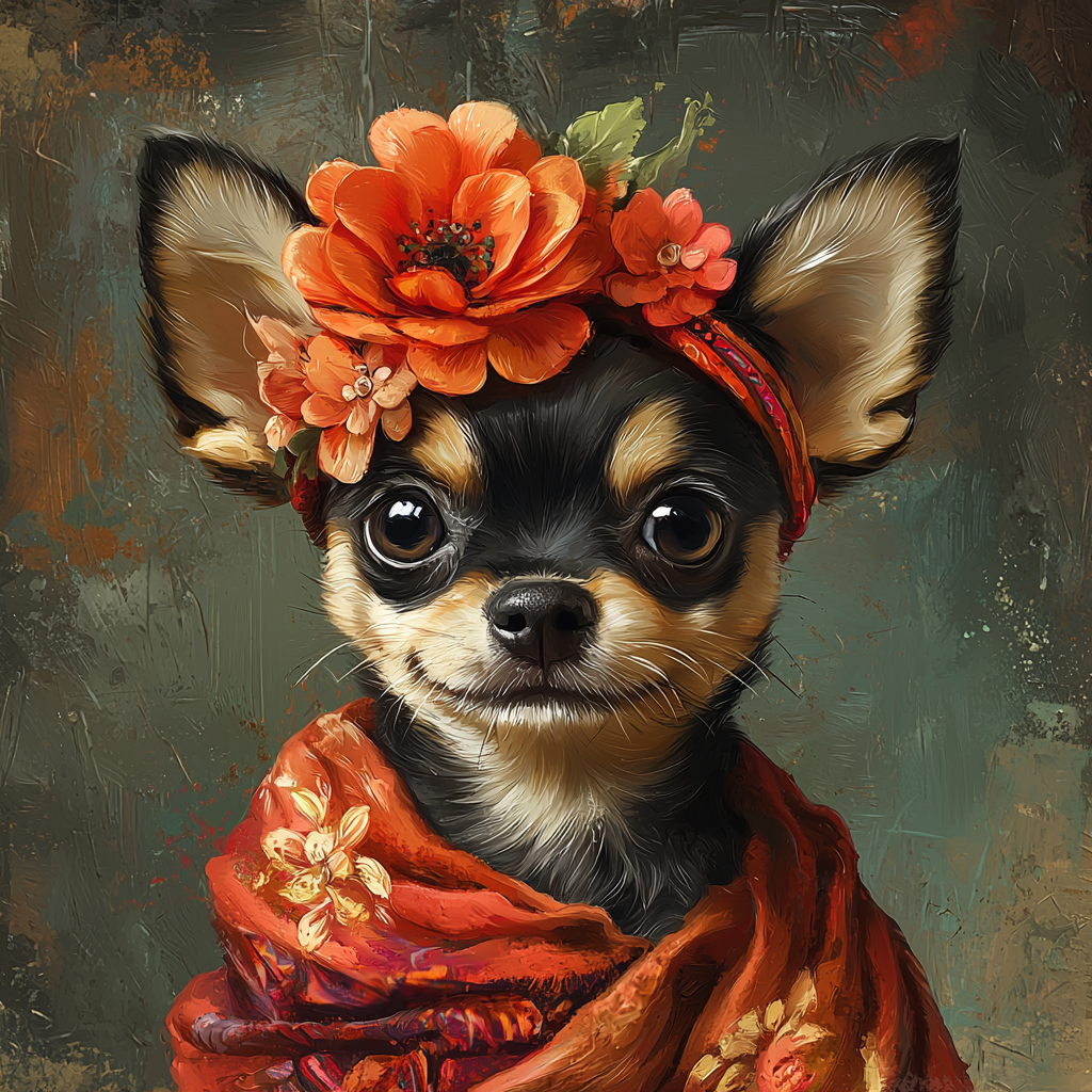 Scarf And Flowers Chihuahua Diamond Art Kit