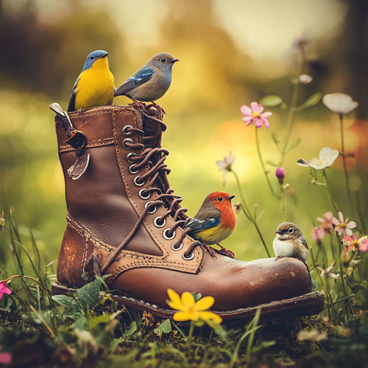 Birds And Boot In Flowers Diamond Art Kit