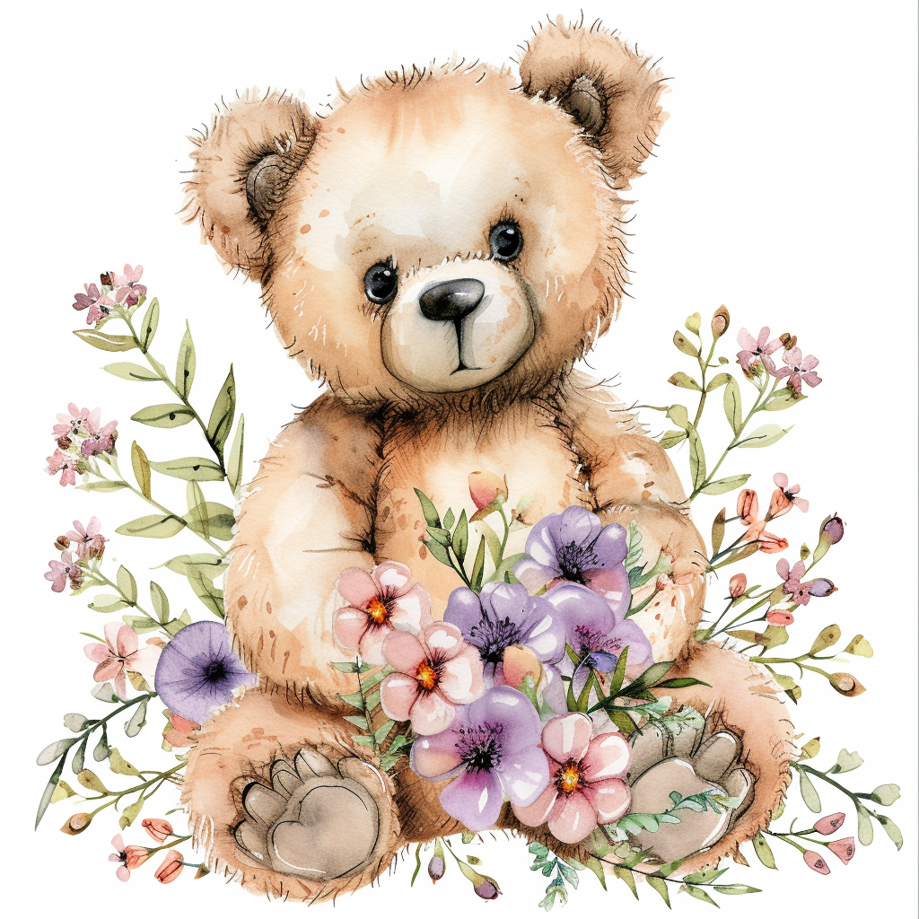 Teddy Bear And Flowers Diamond Art Kit