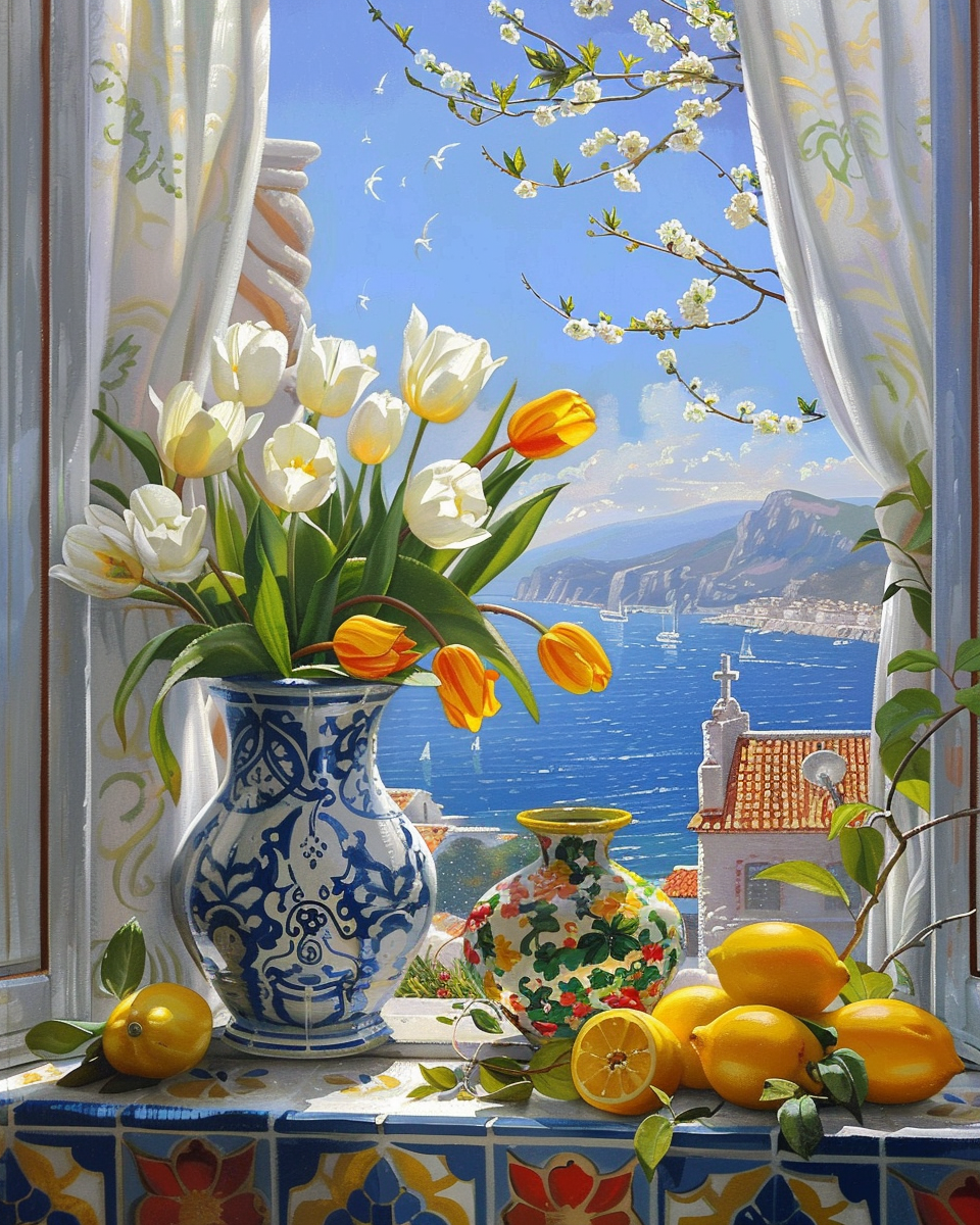 Windowsill Tulips And Lemons Diamond Art Kit