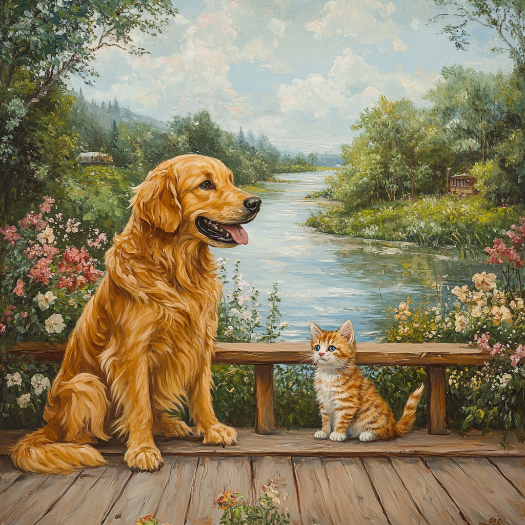 Stripped Kitten And Dog Lake Diamond Art Kit