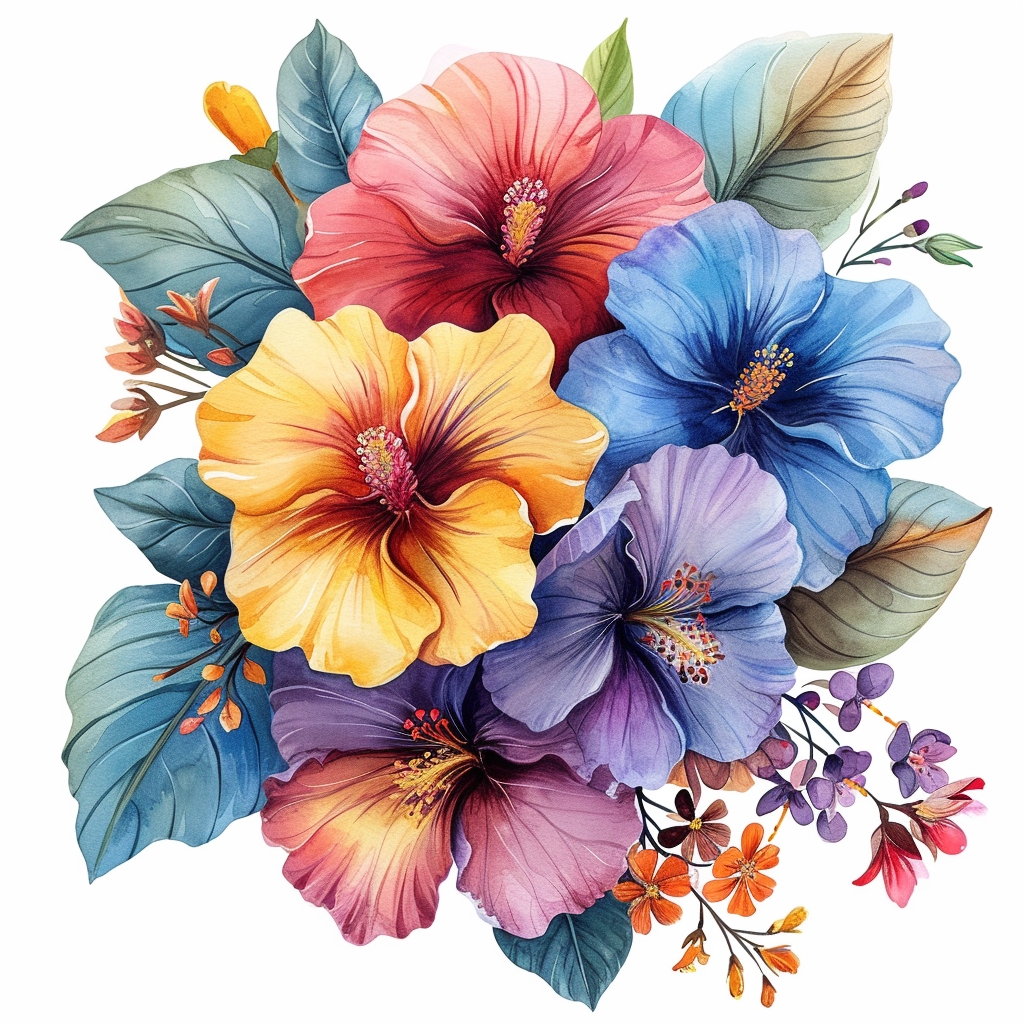 White Background Hibiscus Diamond Art Kit