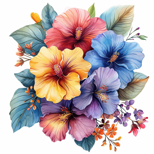 White Background Hibiscus Diamond Art Kit