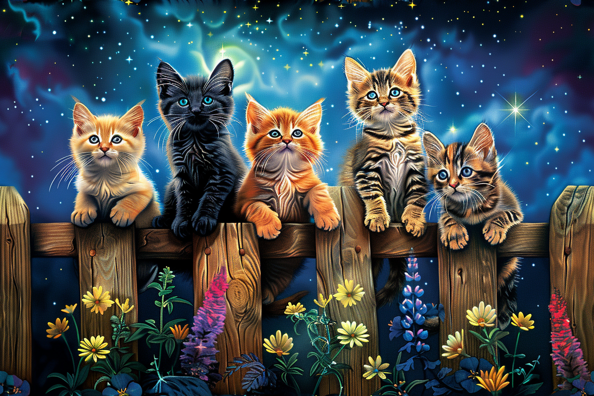 Five Kittens On The Fence Diamond Art Kit