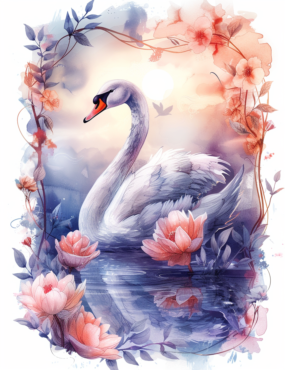 Swan And Lotus Flower Watercolor Diamond Art Kit