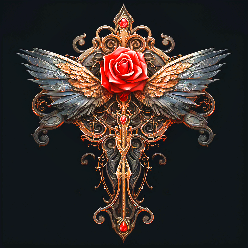 Gold Grey Wing Rose Cross Diamond Art Kit