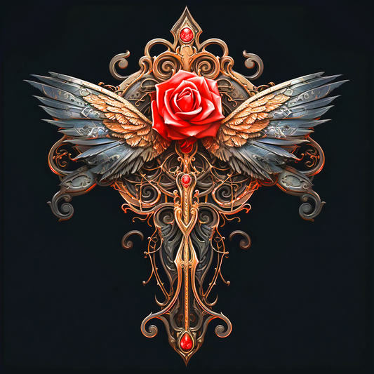 Gold Grey Wing Rose Cross Diamond Art Kit
