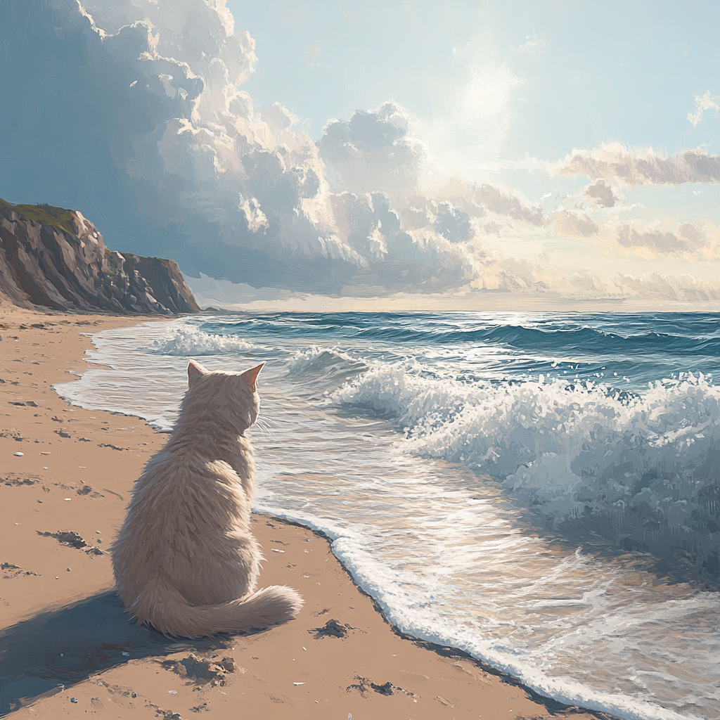 White Cat On The Beach Diamond Art Kit