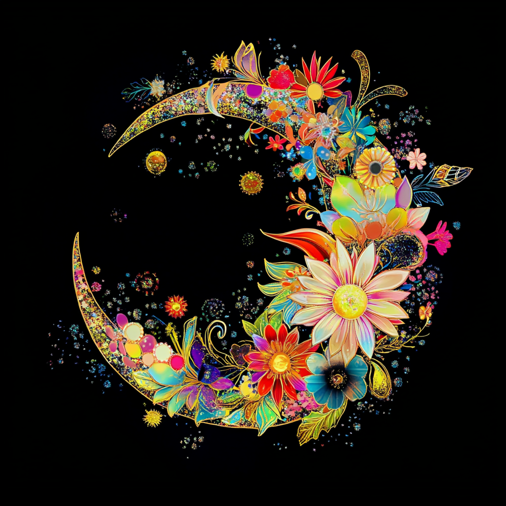 Daisy Flower Crescent Moon Diamond Art Kit