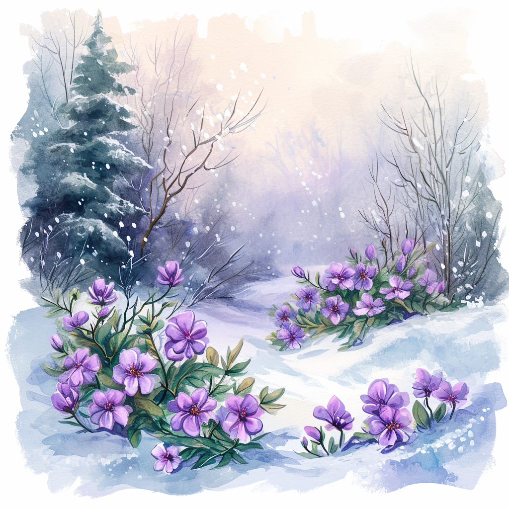 Purple Flowers In The Snow Diamond Art Kit