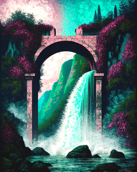 Pink Flower Archway Waterfall Diamond Art Kit