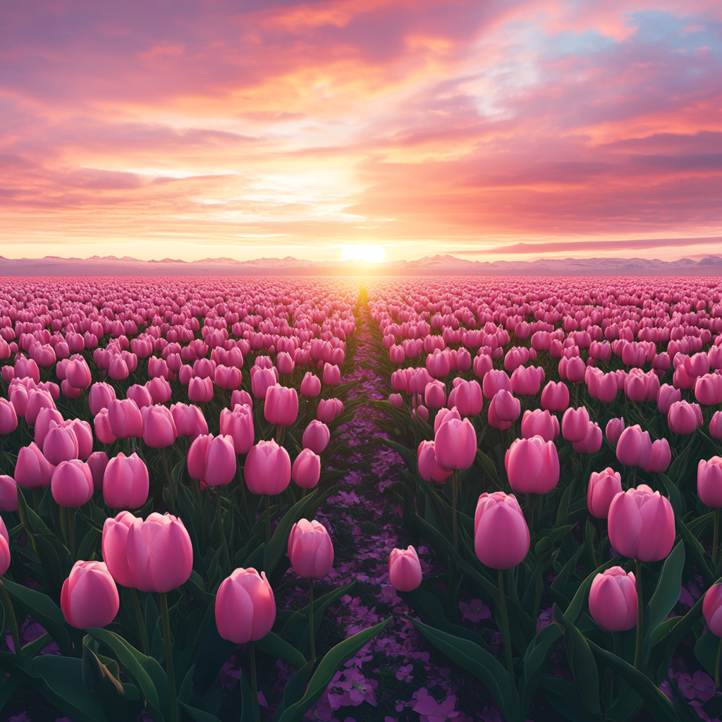 Sunset Pink Tulips Field Diamond Art Kit