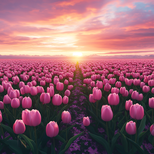 Sunset Pink Tulips Field Diamond Art Kit