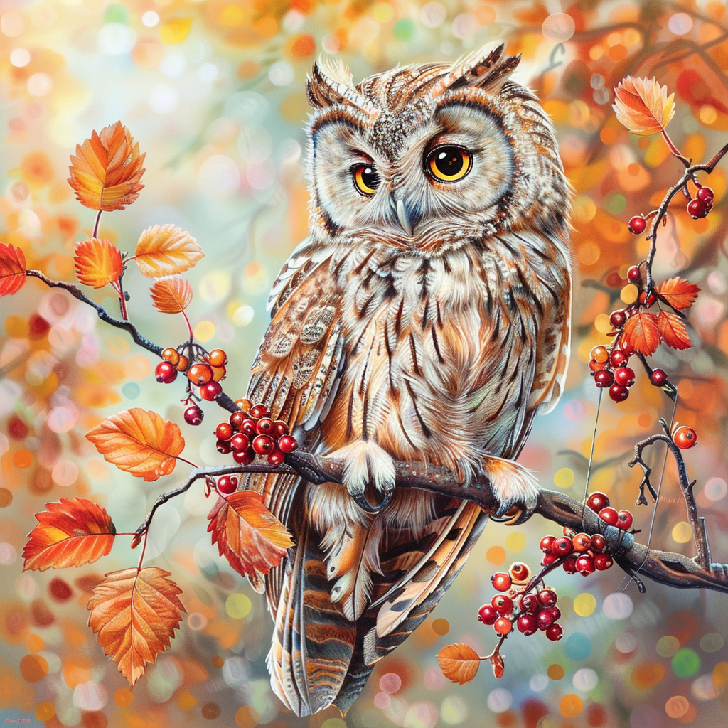 Owl And Berries Diamond Art Kit