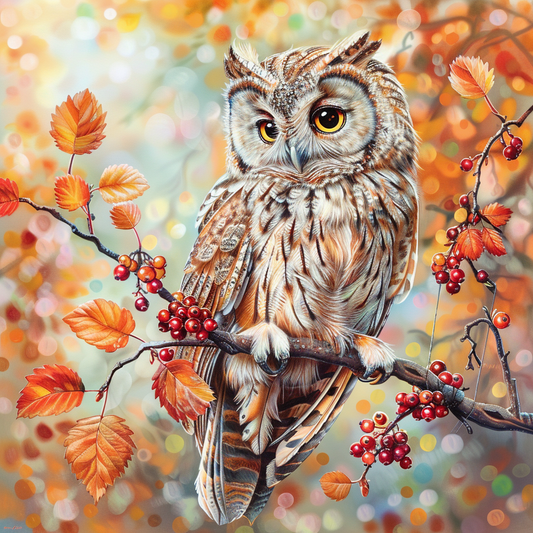 Owl And Berries Diamond Art Kit