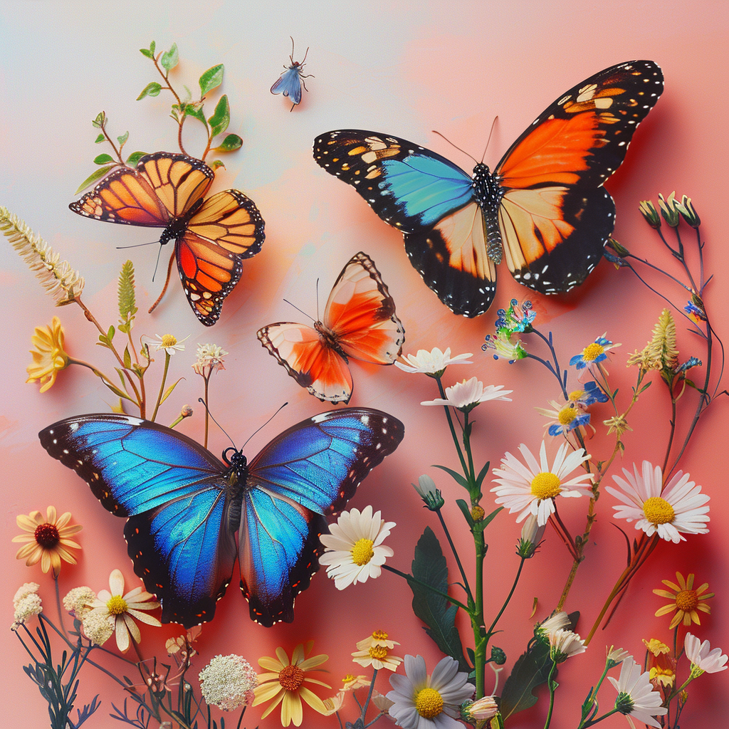 Peach Background Bugs And Butterflies Diamond Art Kit