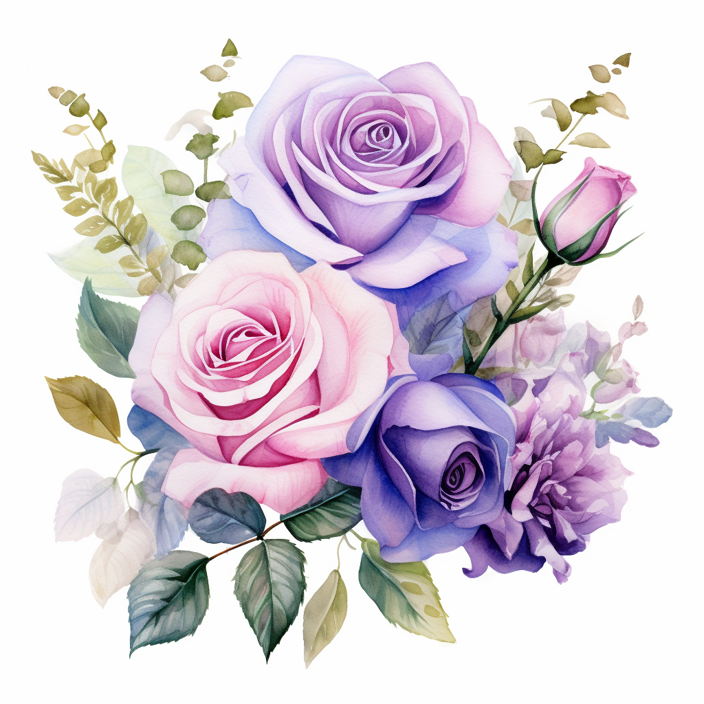 Three Watercolor Pink And Purple Roses Diamond Art Kit
