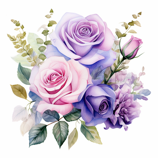 Three Watercolor Pink And Purple Roses Diamond Art Kit