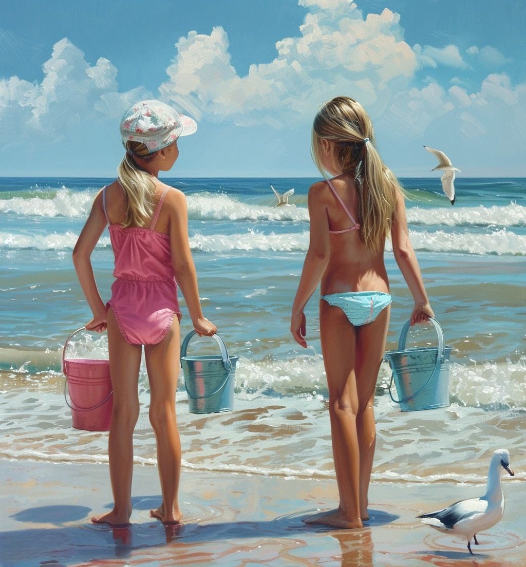 Two Girls Beach Pails Diamond Art Kit